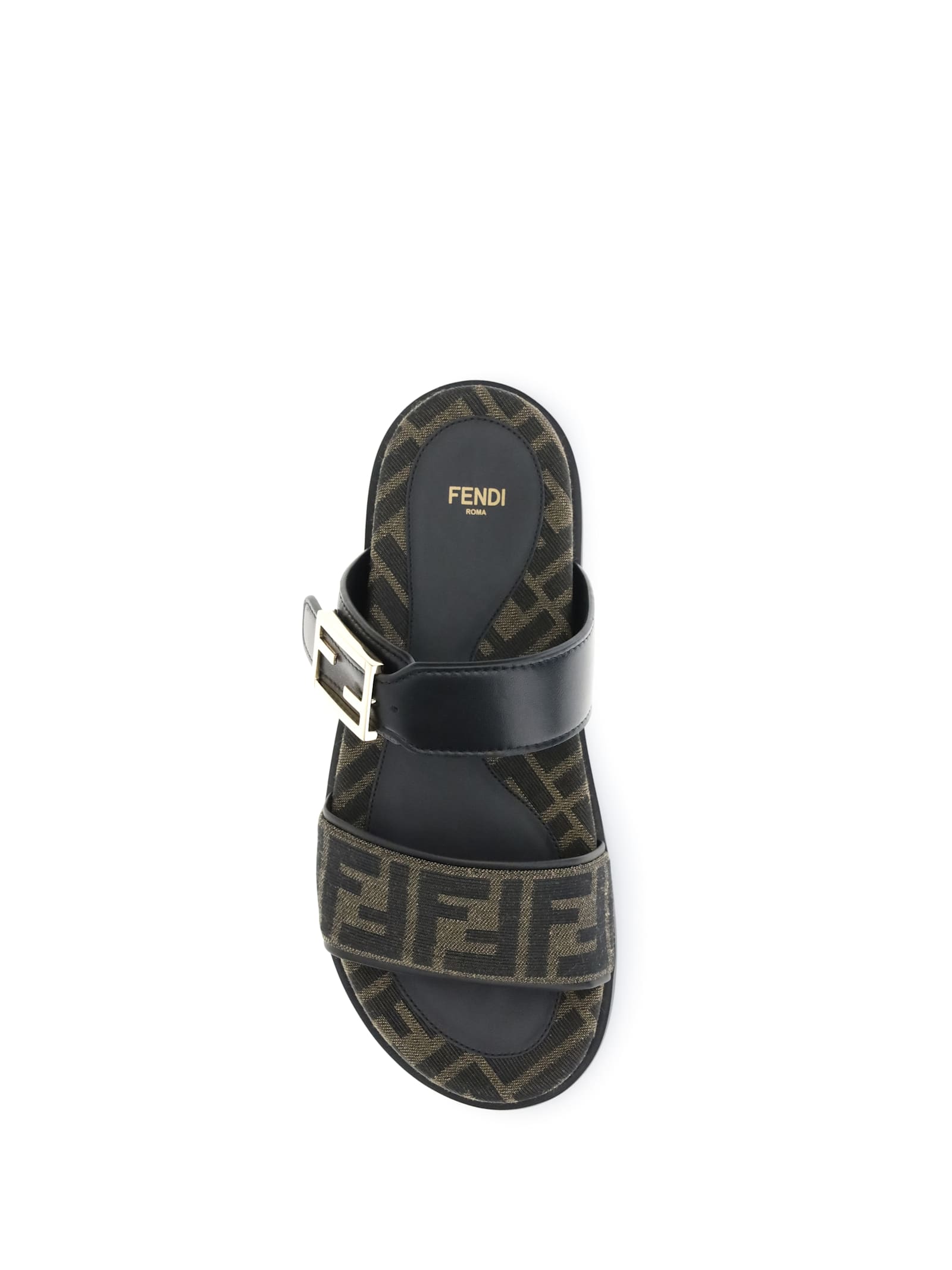 Fendi Leather Sandals With Double Strap And Buckle In Gray