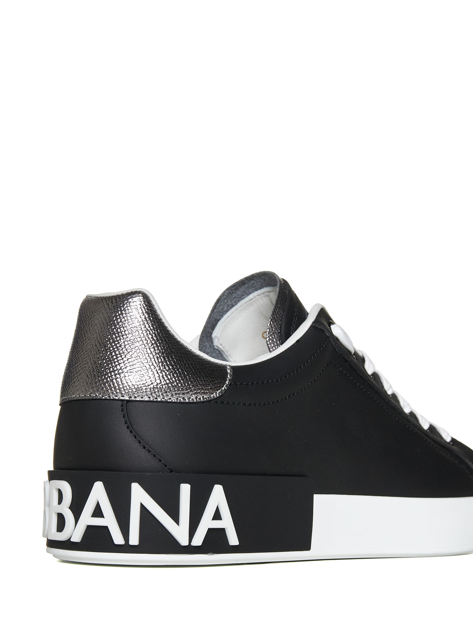 Shop Dolce & Gabbana Portofino Leather Sneakers In Black / Silver