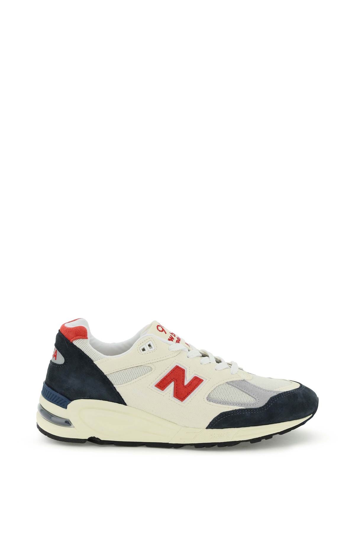 New Balance Teddy Santis 990v2 Suede And Mesh Sneakers In Off White Black (beige)