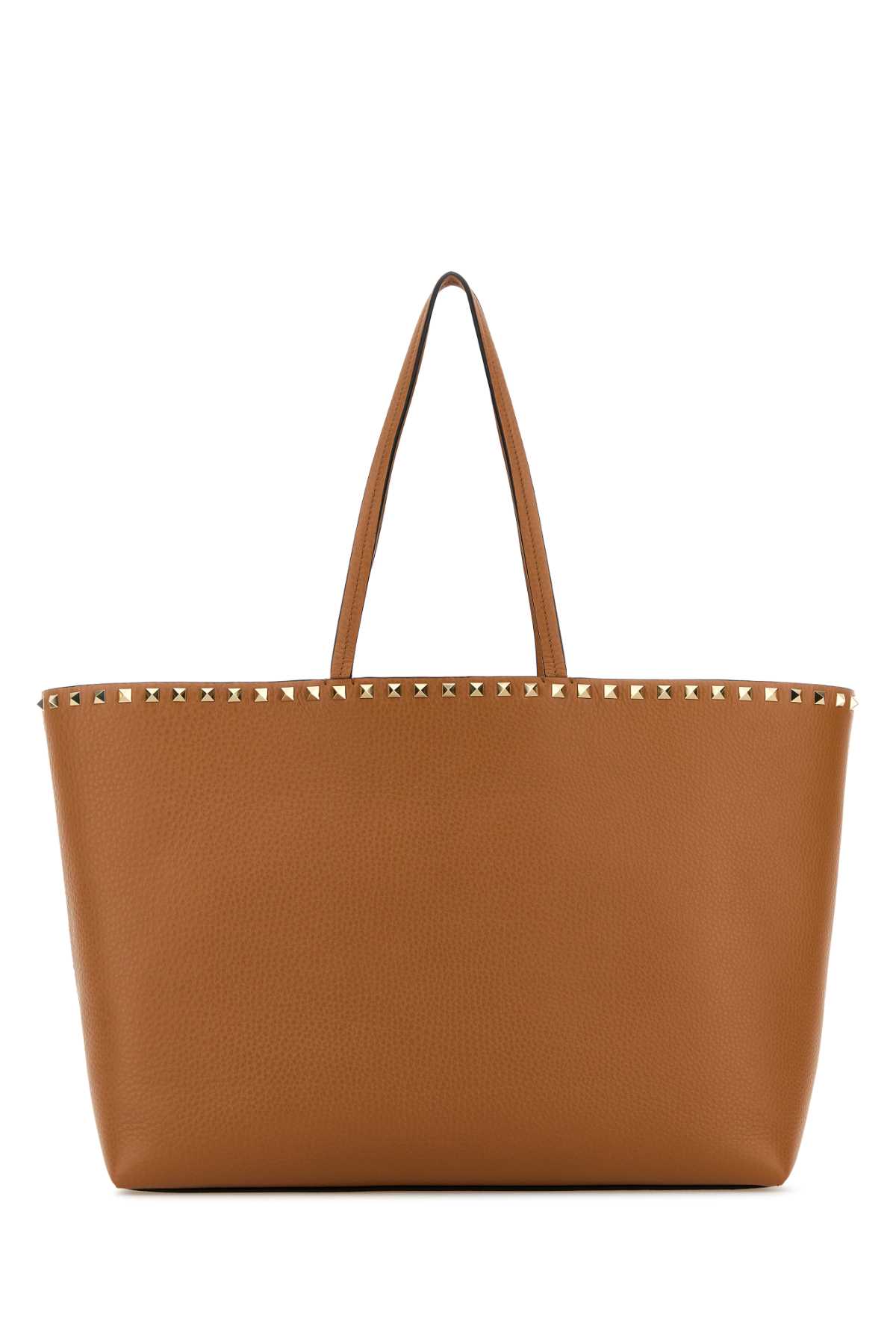 Shop Valentino Camel Leather Rockstud Shopping Bag In Almondbeige