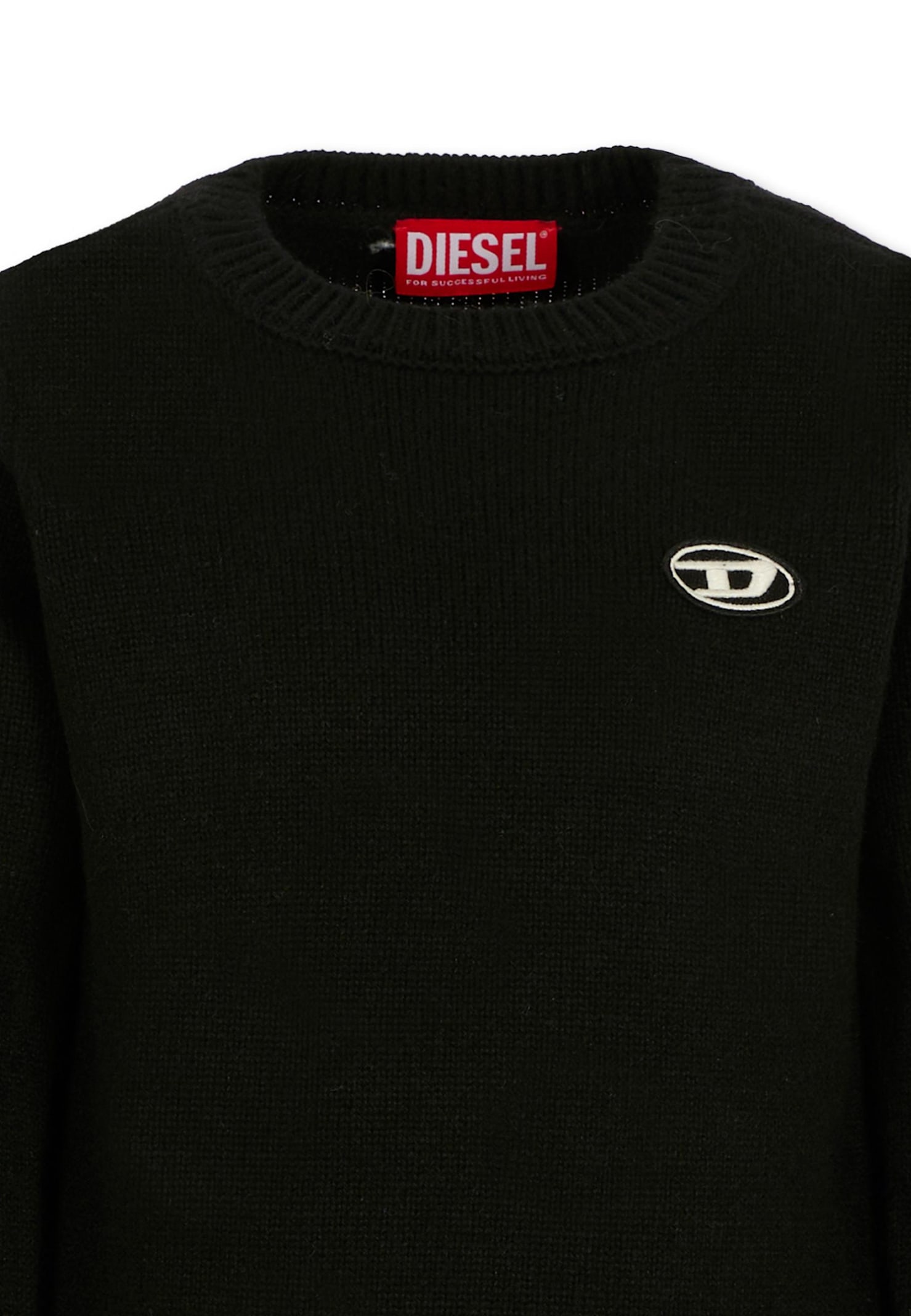 Diesel Pullover Misto Lana E Cashmere Con Patch In Black