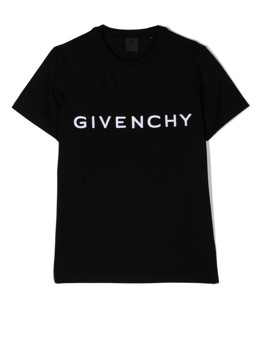 Givenchy Kids Black T-shirt With Signature And Logo