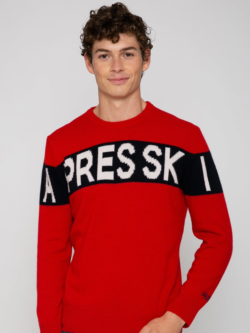 Shop Mc2 Saint Barth Man Sweater With Apres Ski Lettering In Red