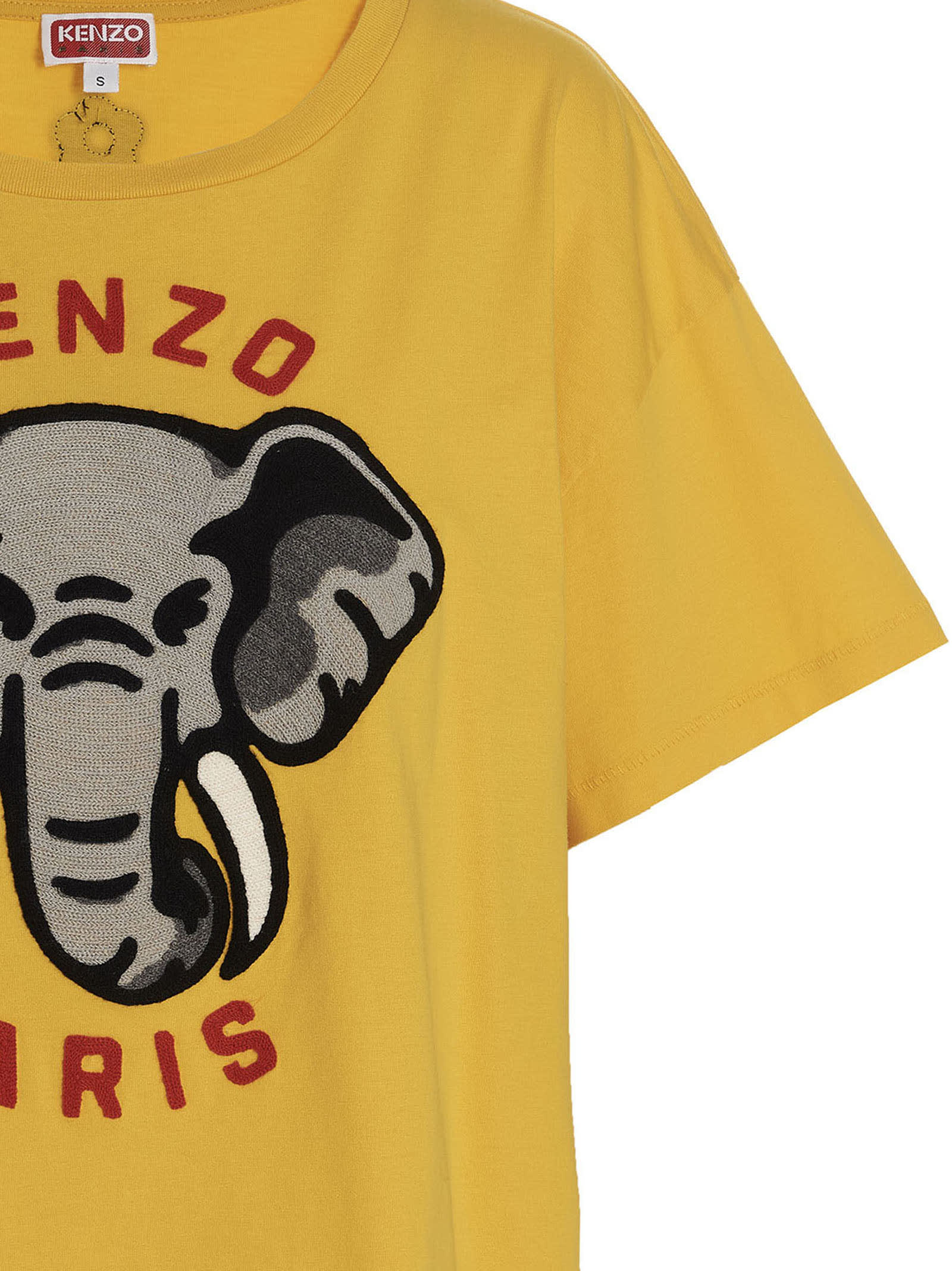 Shop Kenzo Oversize T-shirt With Elephant And Logo On The Chest In Yellow
