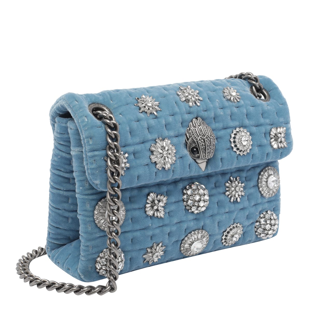Kurt Geiger Mini Velvet Kensington Embellished Shoulder Bag In Blue