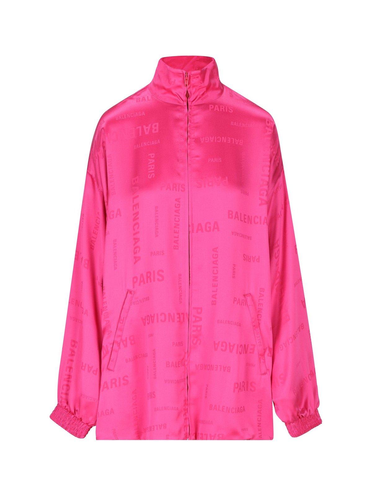 Shop Balenciaga Allover Logo Zipped Sweatshirt In Pink