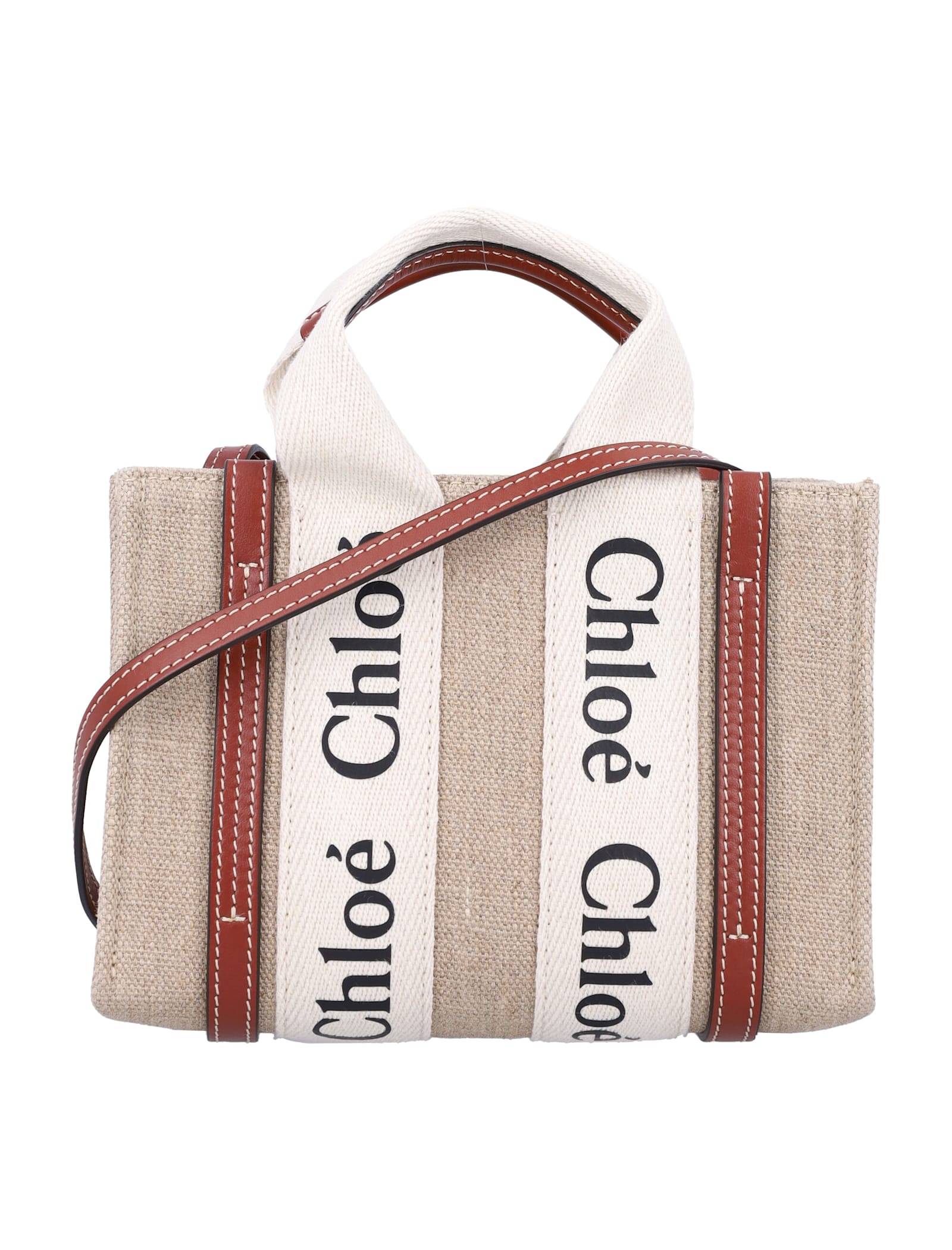 Shop Chloé Woody Small Tote Bag In White - Brown 1