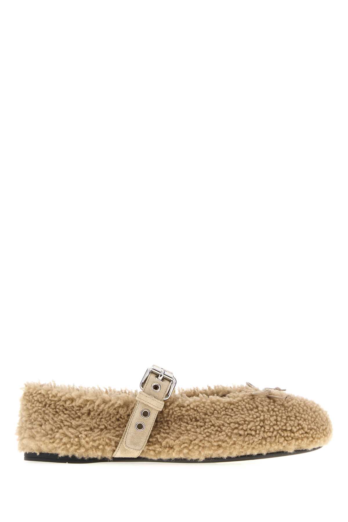 Miu Miu Ballerina Shoes With Buckle Detail And Flat Sole In Brown