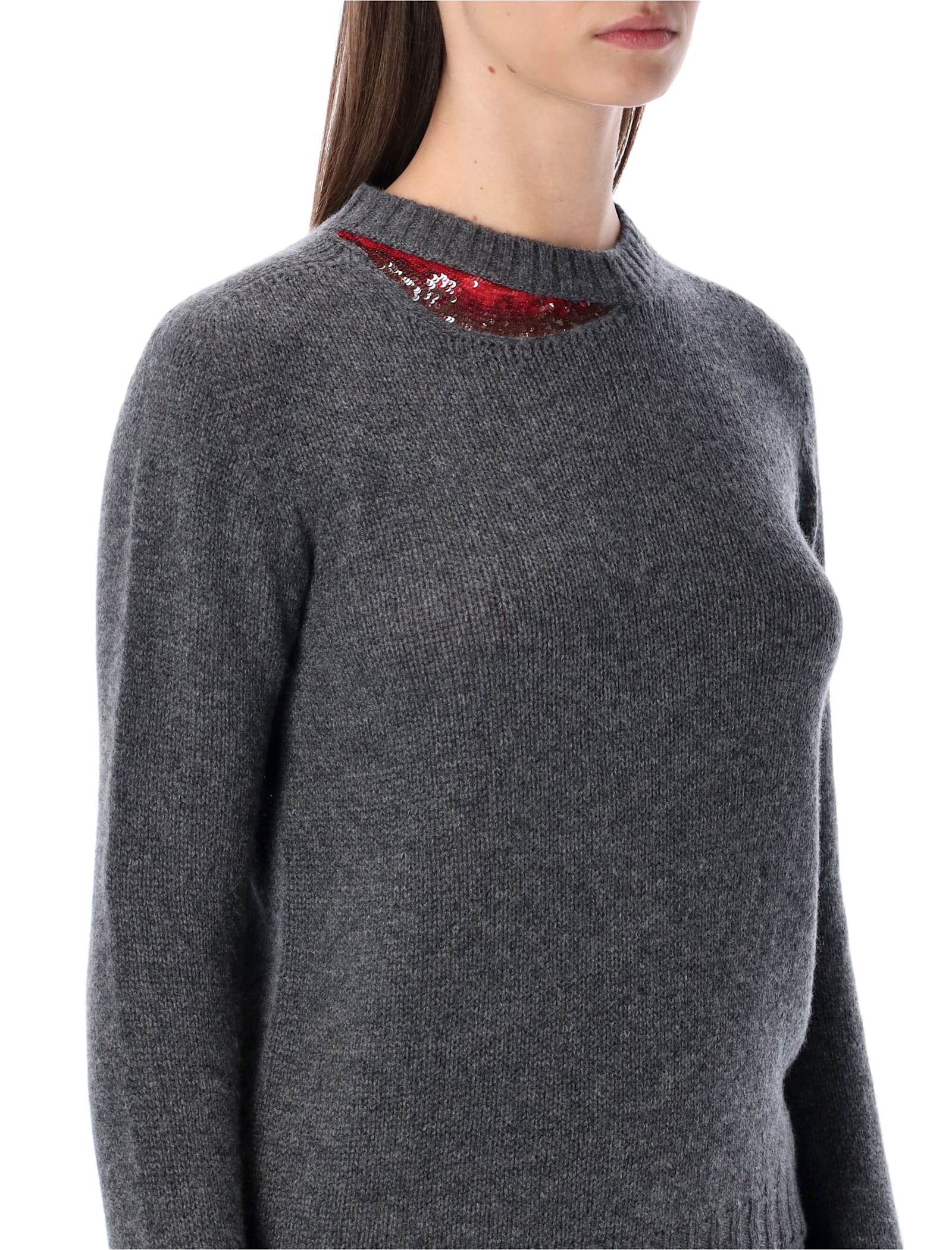 Fabiana Filippi Cashmere Sweater With Sequin Collar In Gray