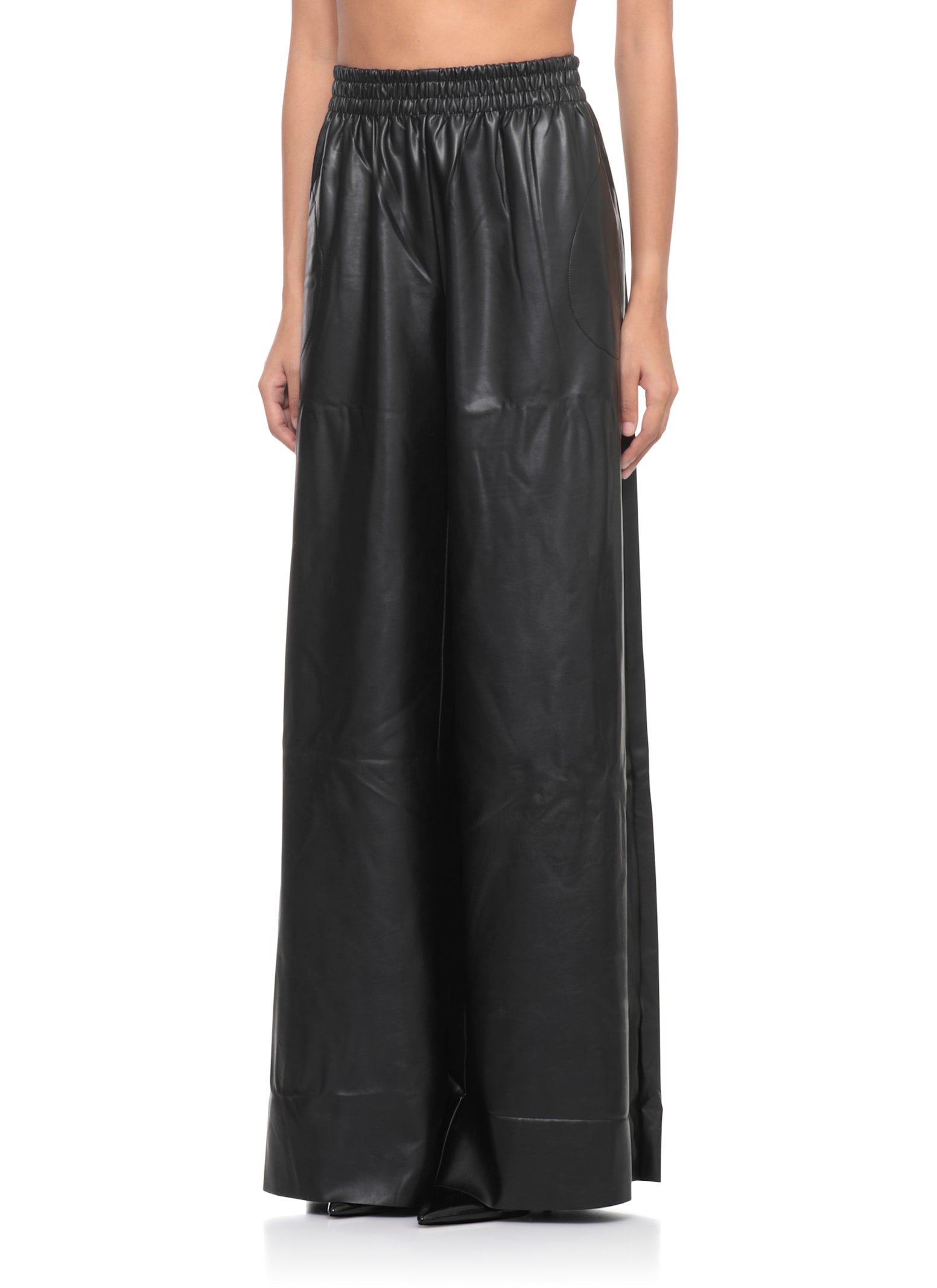 Norma Kamali Wide-leg Faux Leather Trousers And Pockets In Black