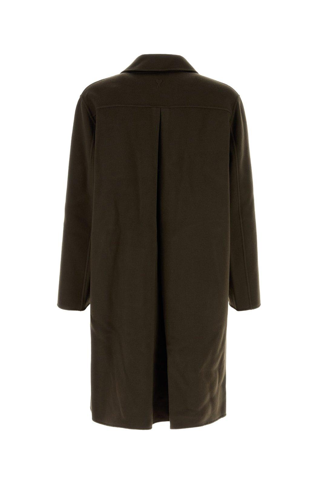 Shop Ami Alexandre Mattiussi Paris Single-breasted Coat In Dark Coffee