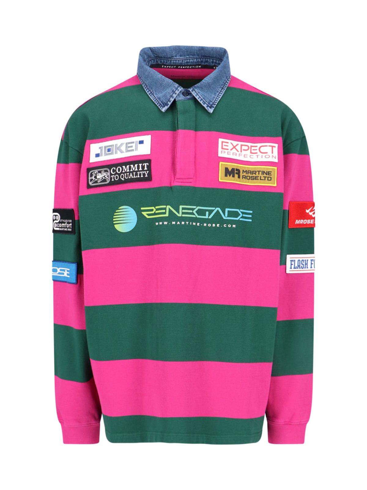 Martine Rose Striped Sweater With Denim Collar And Patches In Multi