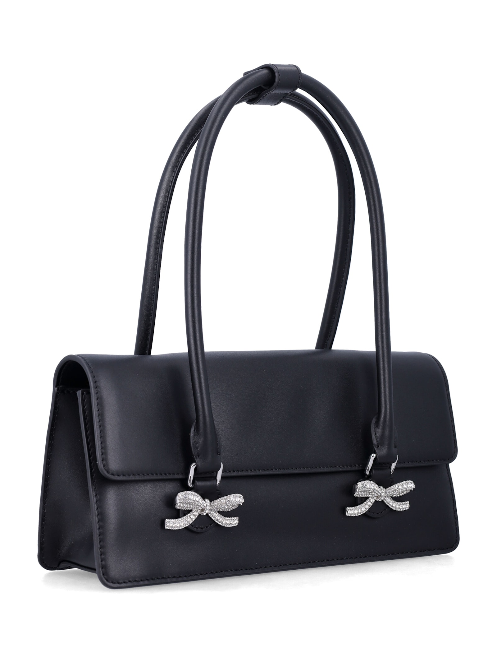 Self-portrait Structured Shoulder Bag With Distinctive Bow Detail In Black