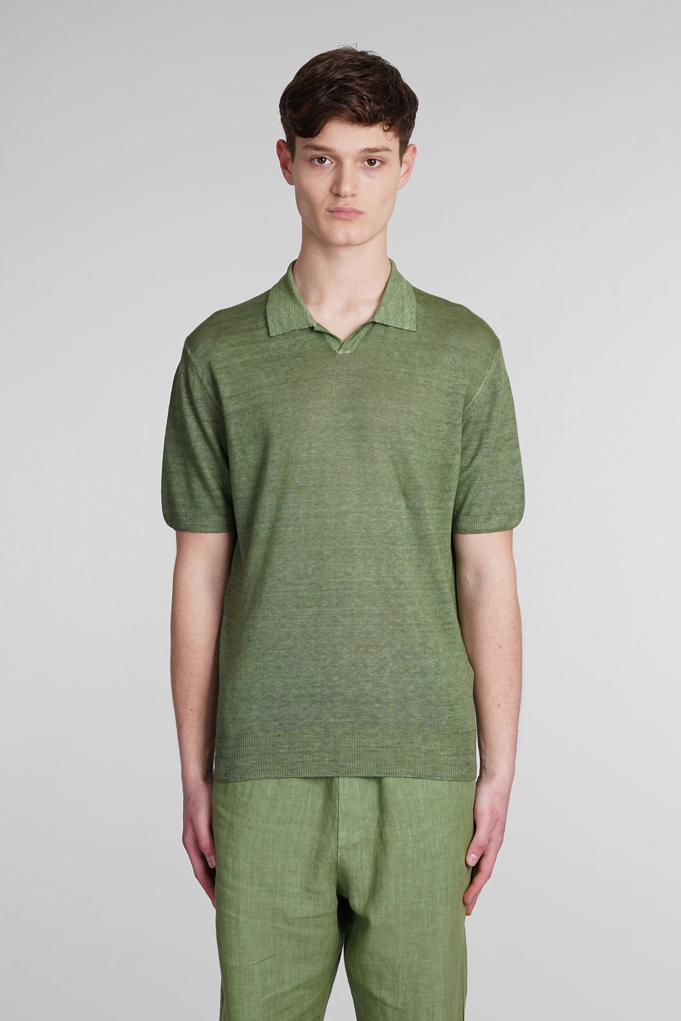 Shop 120% Lino Polo In Green Linen