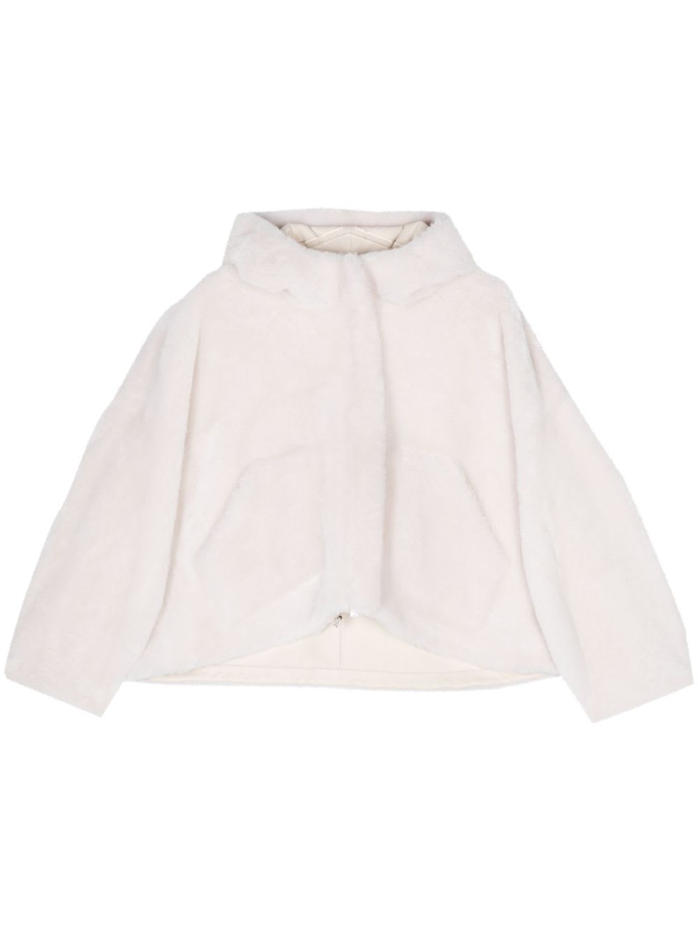 Blancha Shearling Hooded Jacket In White