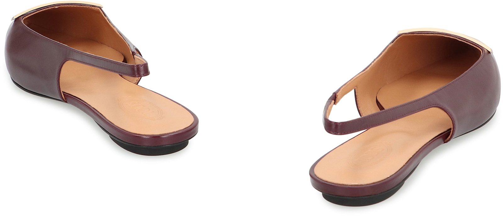 Tod's Gold-tone Bar Leather Slingback Flats In Burgundy