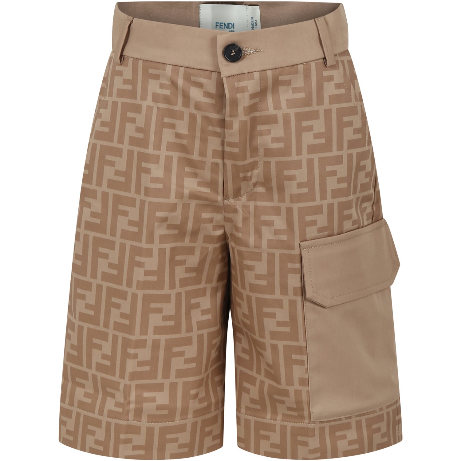 Fendi Kids' Beige Shorts For Boy With Ff