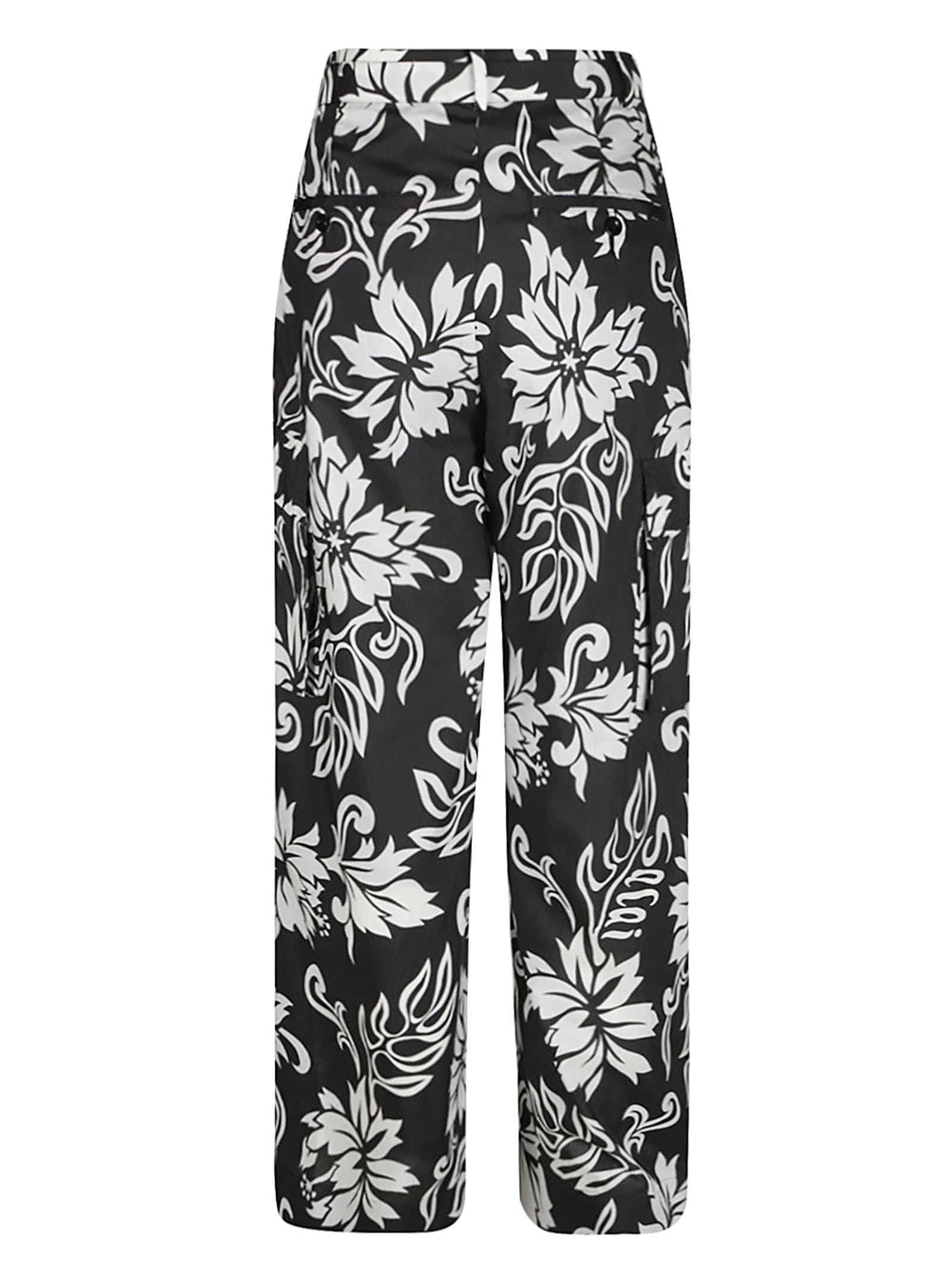 Shop Sacai Printed Belted Trousers In Black