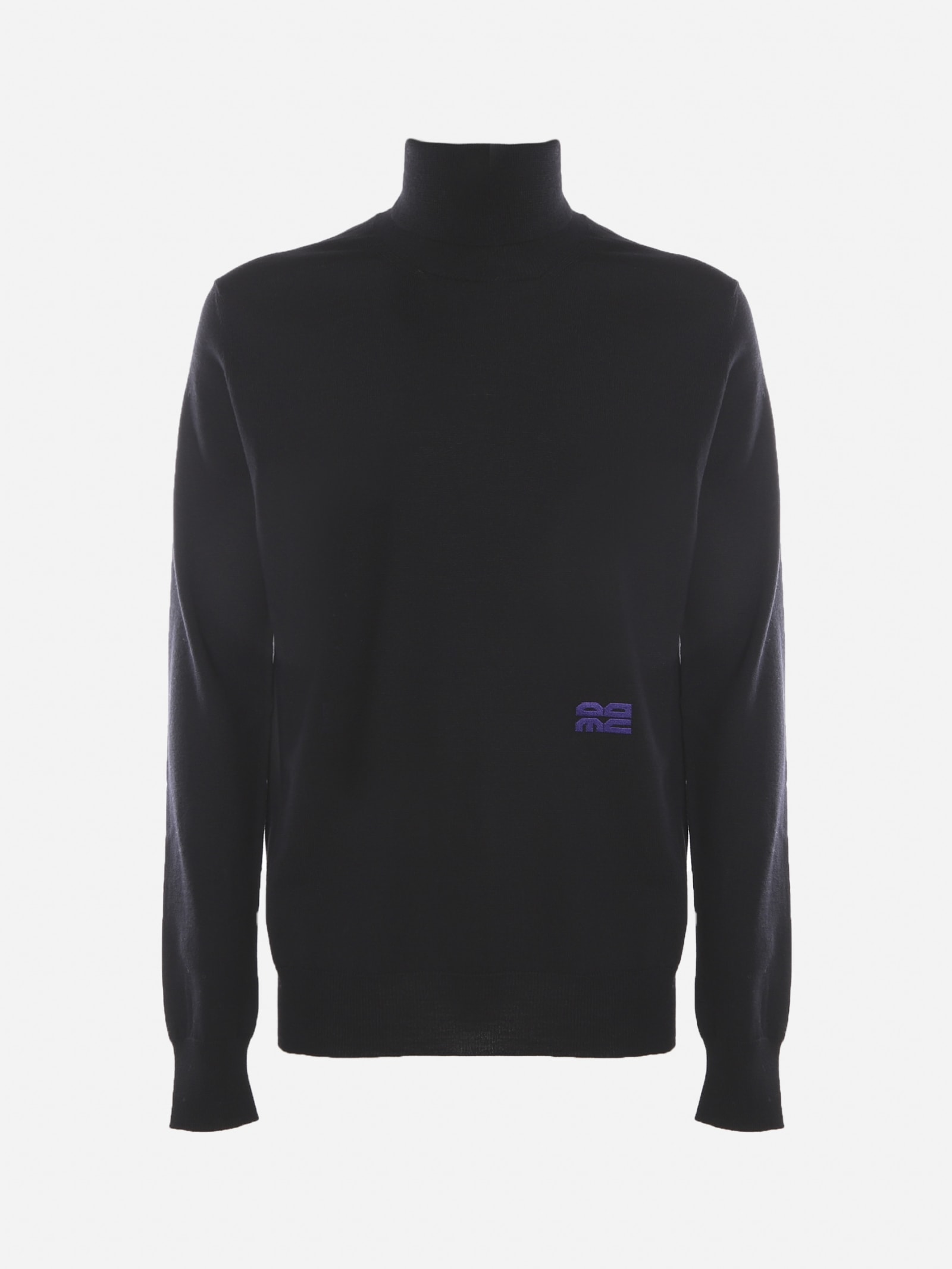 Oamc Wool Sweater With Contrasting Embroidered Logo In Black 
