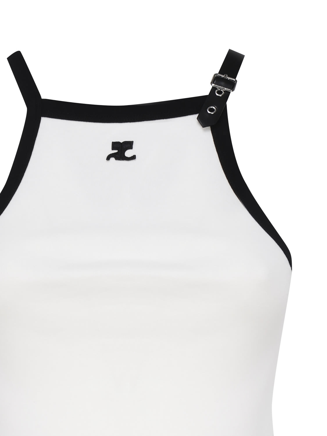 Shop Courrèges Cotton Top With Strap Suspender In Black, White