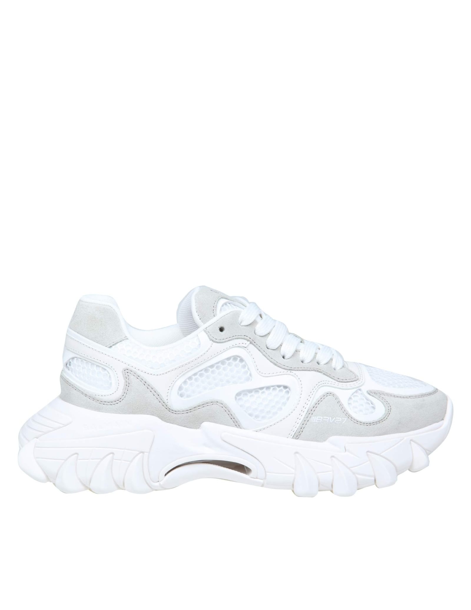 Balmain B-east Sneakers In White Leather And Mesh