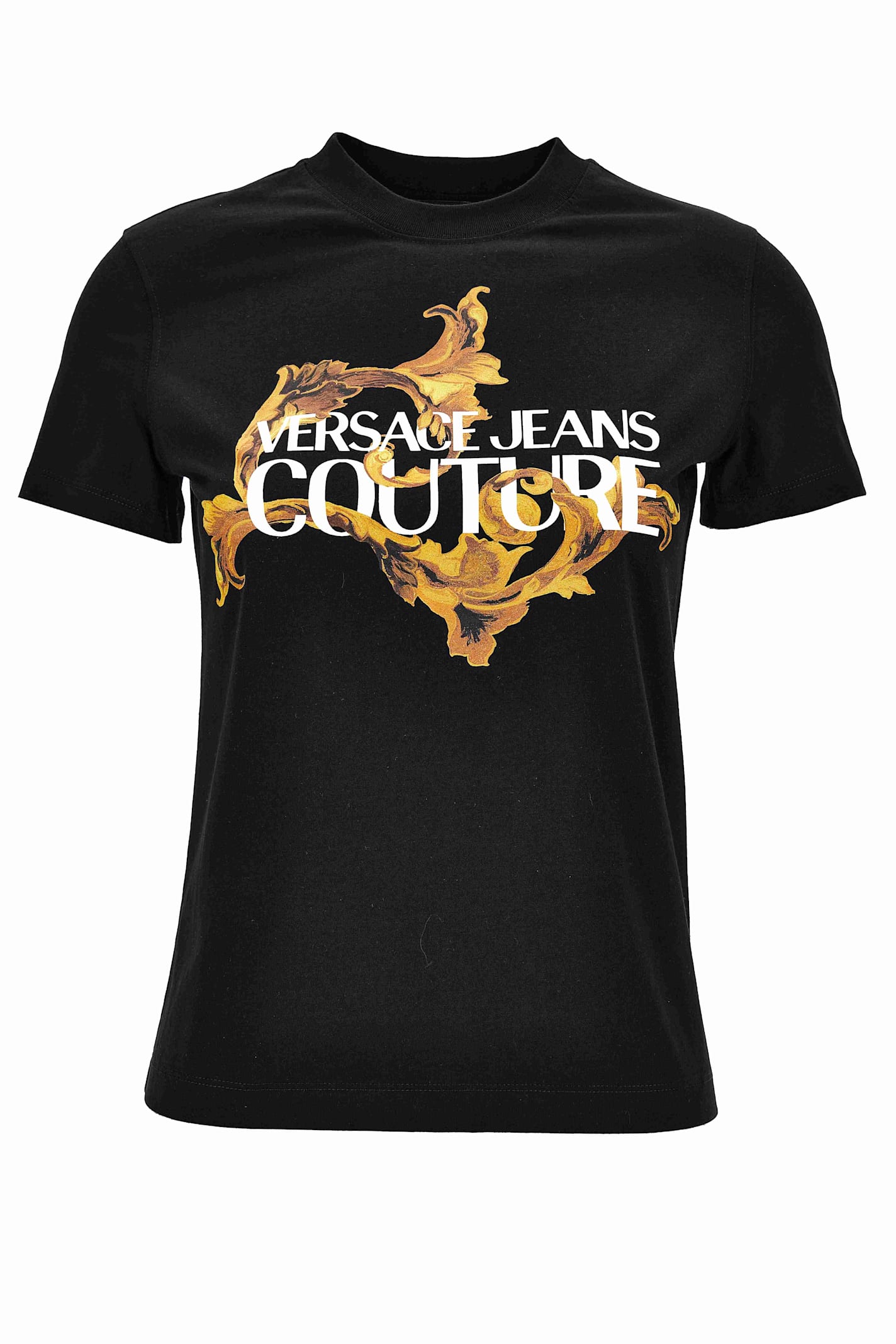 Versace Jeans Couture Black T-shirt With Baroque Insert And Logo In Black