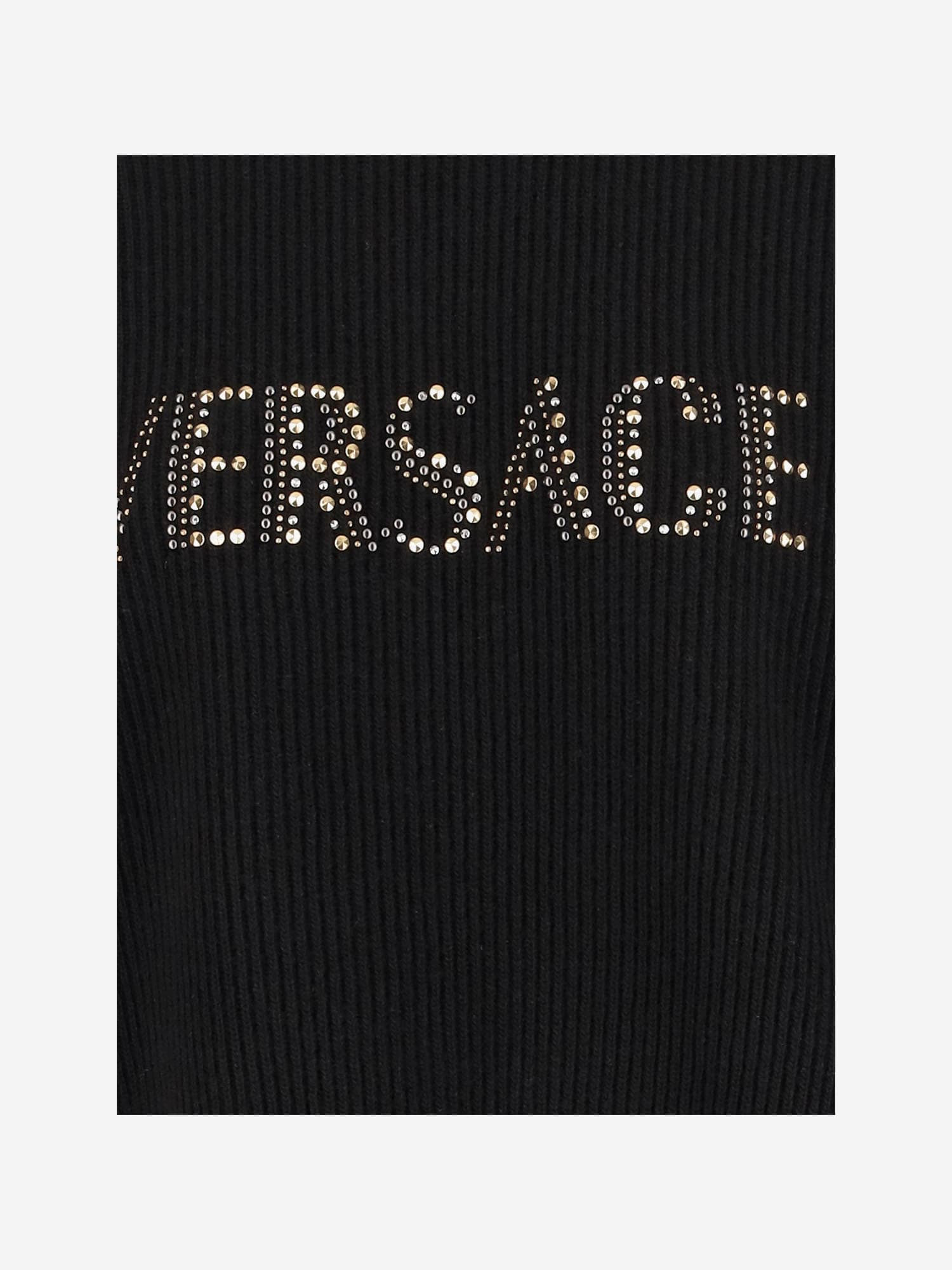 Versace Studs Logo Embroidery Wool Knit Sweater Black In Black