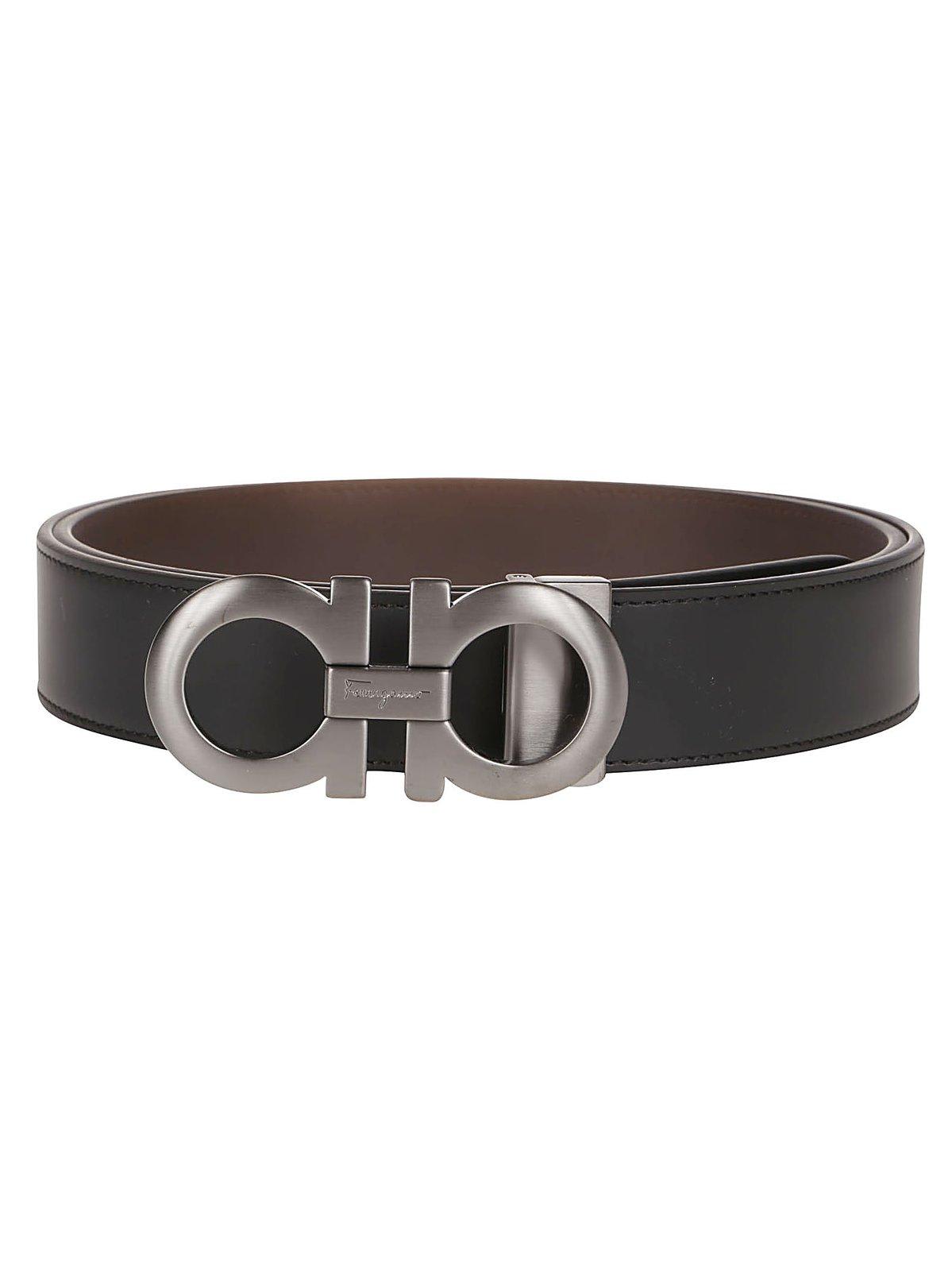 Shop Ferragamo Reversible Gancini Belt In Black