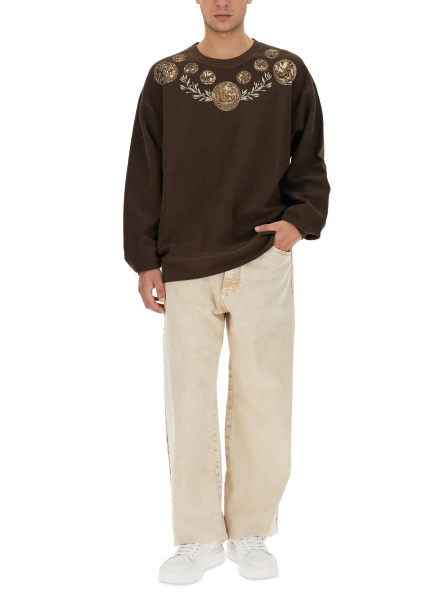 Shop Dolce & Gabbana Coin Print Sweatshirt In Brown