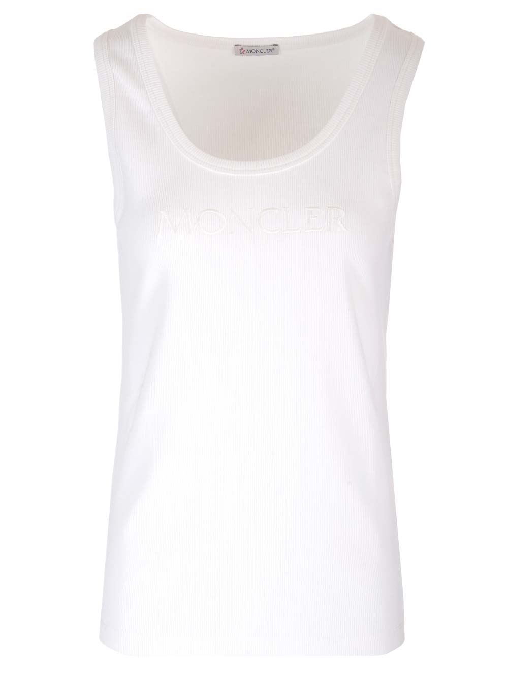 Shop Moncler Ribbed Tank Top With Embroidered Logo In White