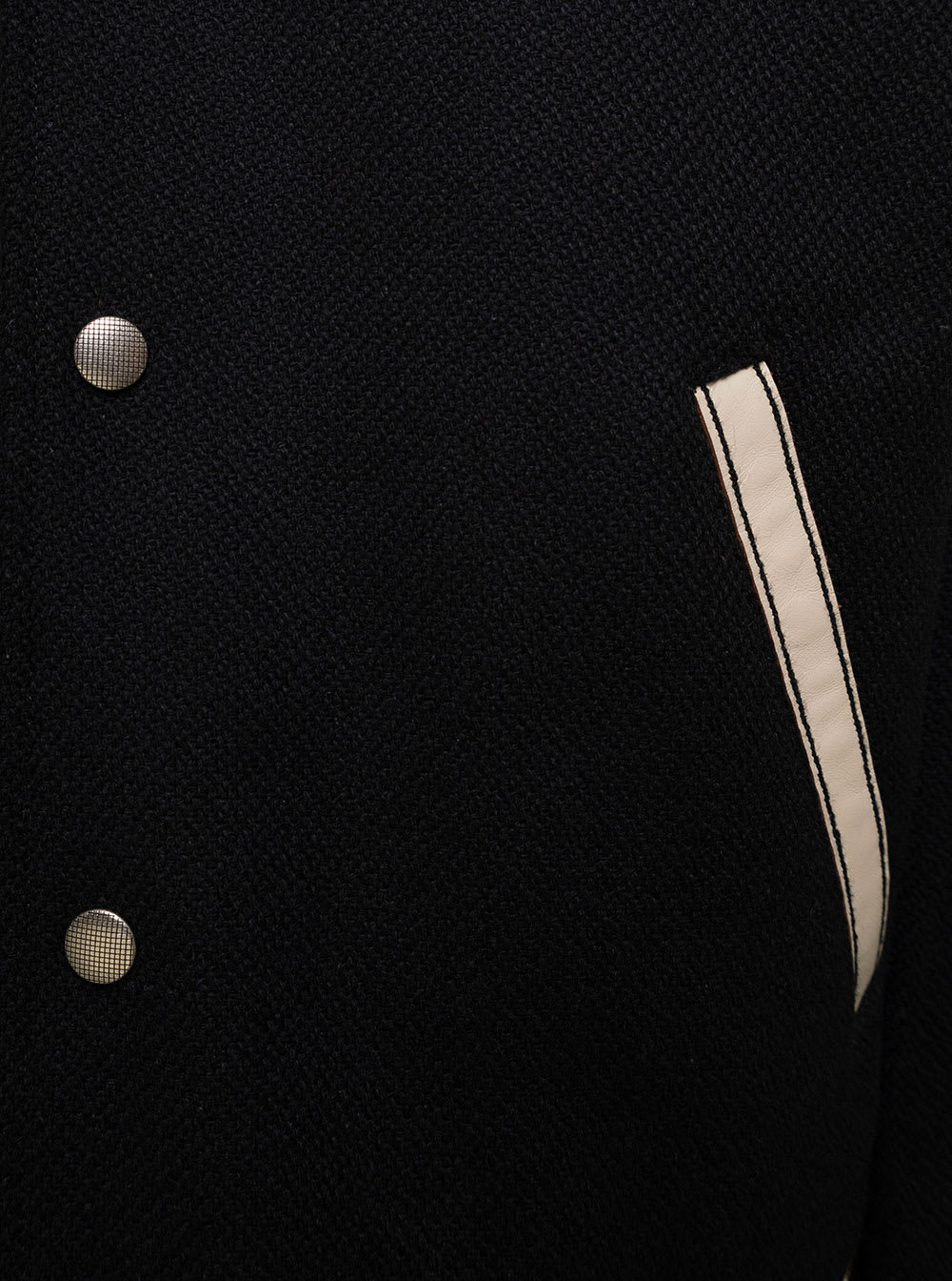 Shop Saint Laurent Teddy Signature Black Varsity Jacket With Striped Trim In Wool Blend Man
