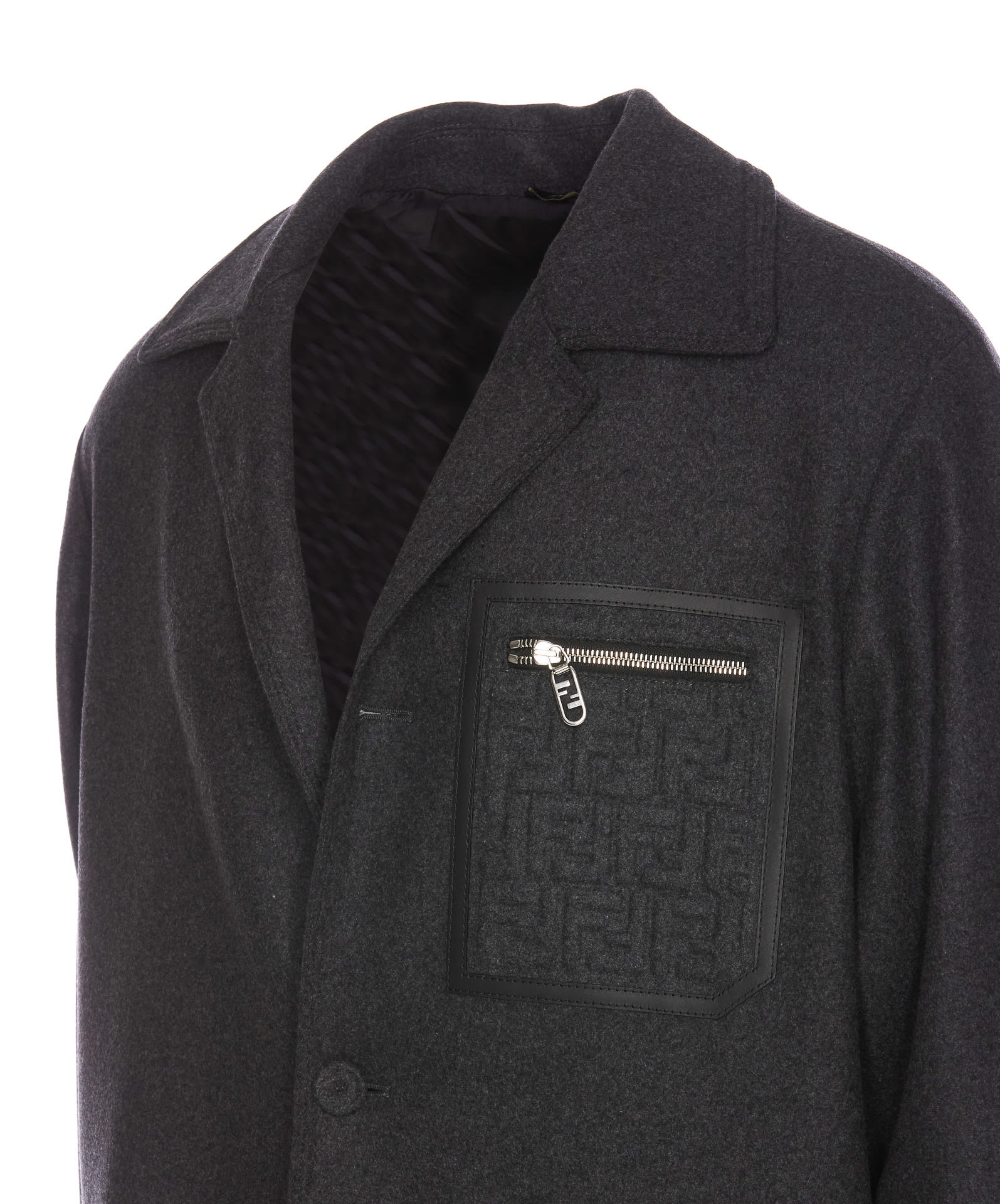 Shop Fendi Ff Coat In Grey