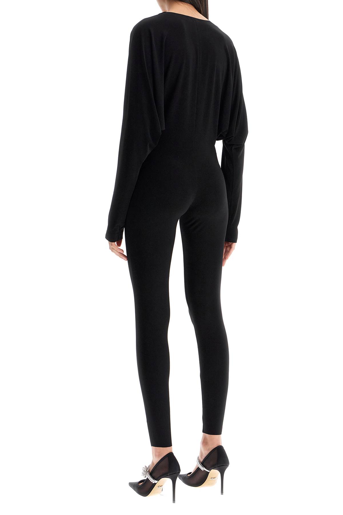 Shop Norma Kamali Black Slim Fit Long Sleeve V Neck Jumpsuit