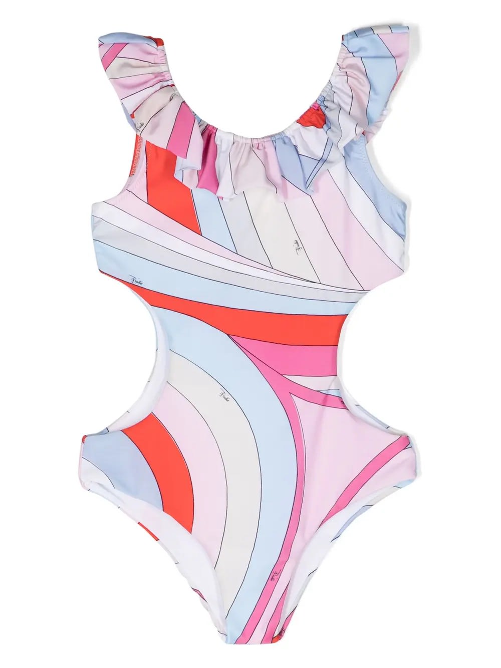 Pucci Kids' Cut-out Swimwear With Iride Print In Light Blue/multicolour