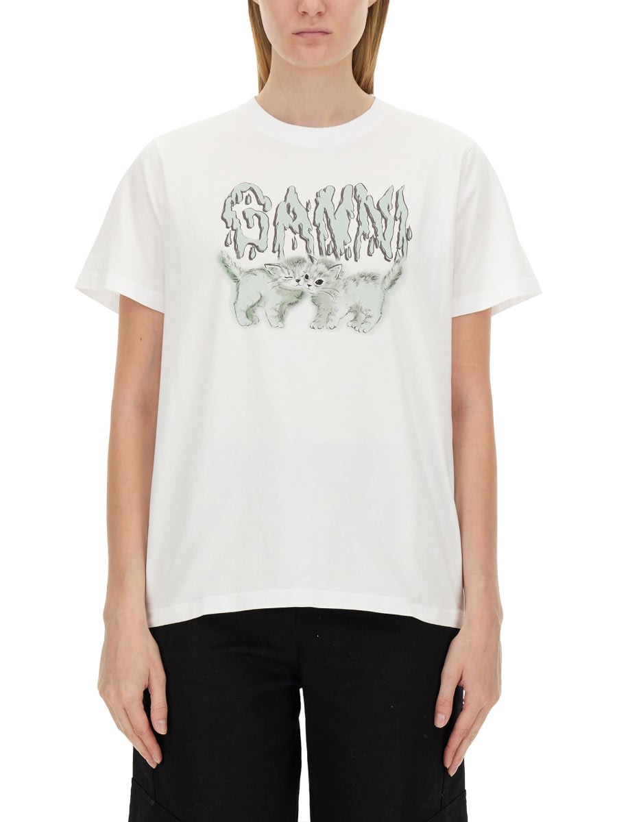 Shop Ganni T-shirt With Logo In White