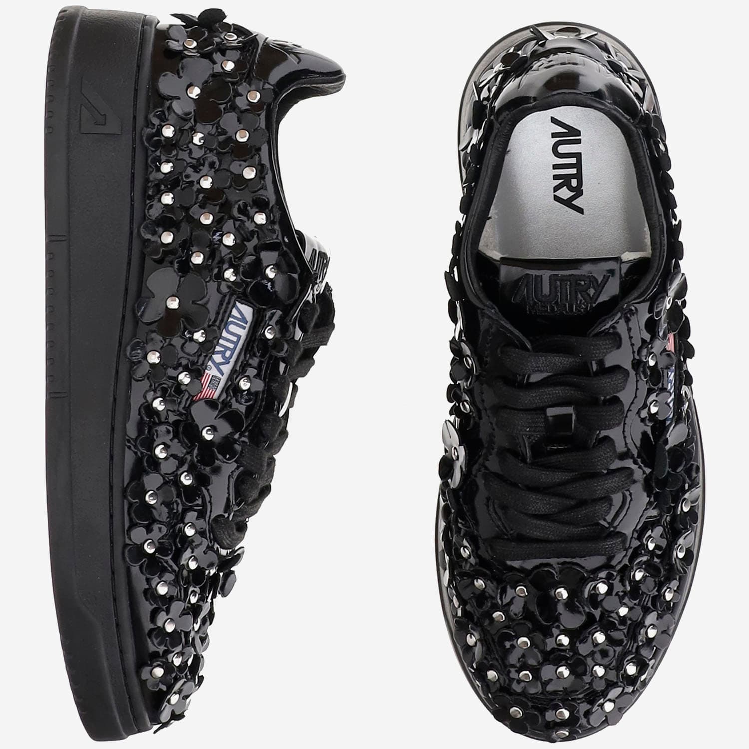 Autry Sparkling Black Low-top Sneakers With Sequin Detail In Multi