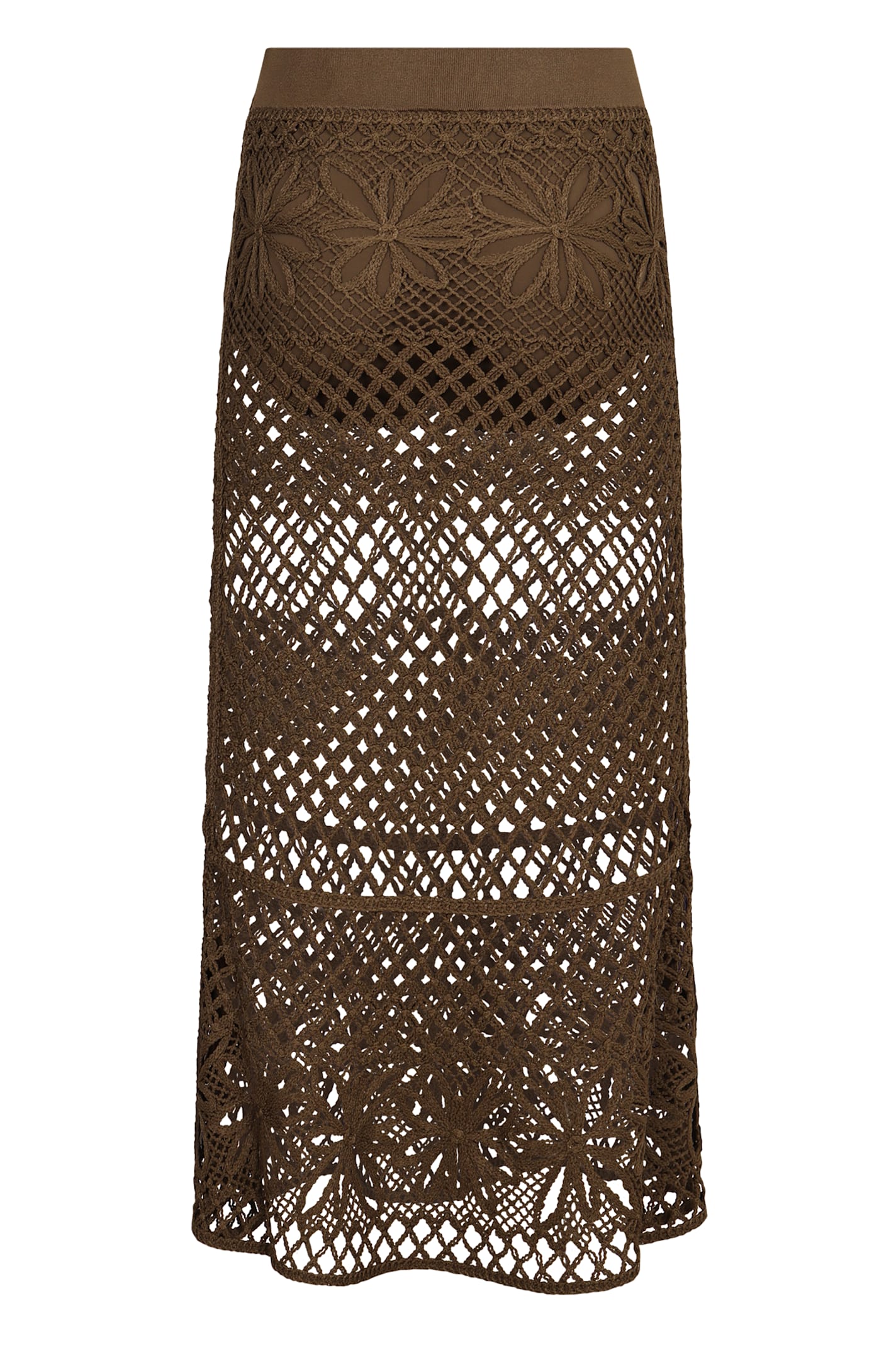 Pinko Long Skirt Made Of Viscose Blend With Patterned Crochet Effect In Green