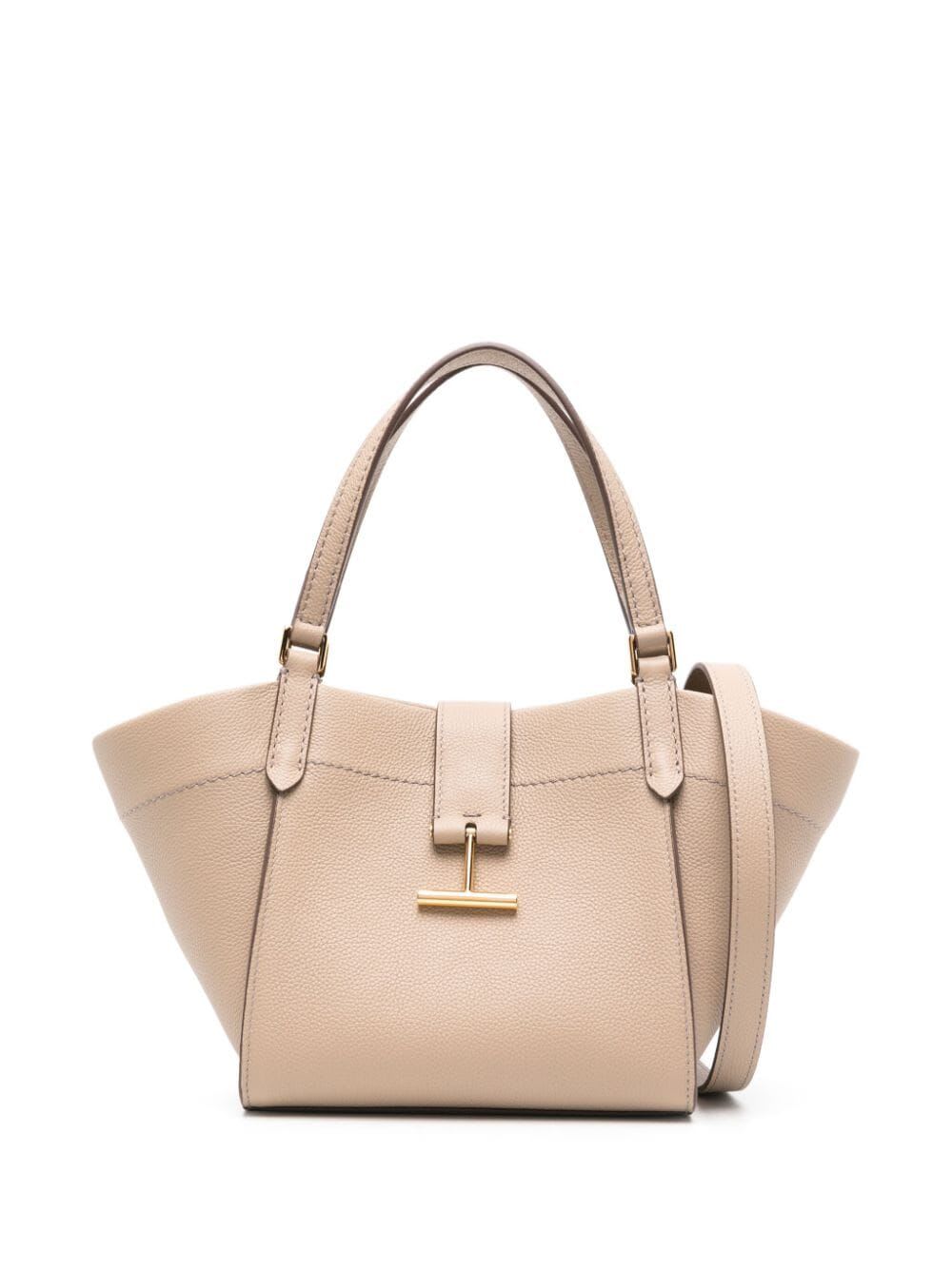 Tom Ford Grain Leather Small Tote Bags In Silk Taupe
