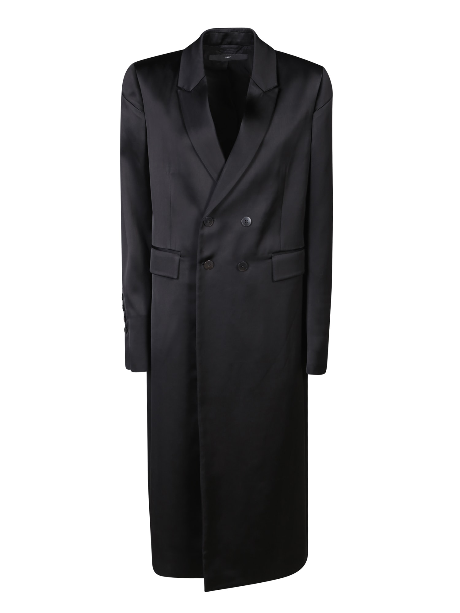 Shop Sapio Double-breasted Viscose Satin Coat In Black