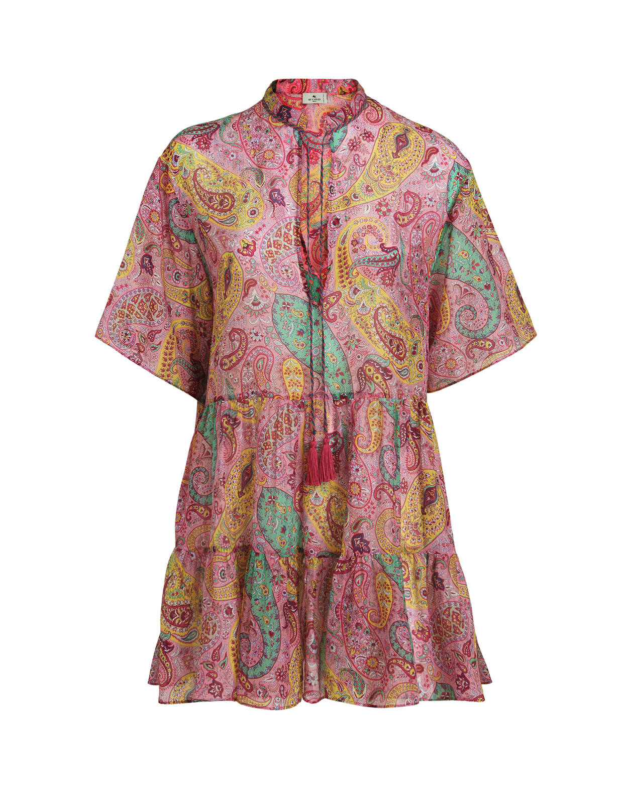 Etro Short Dress In Pink Silk And Cotton With Paisley Print