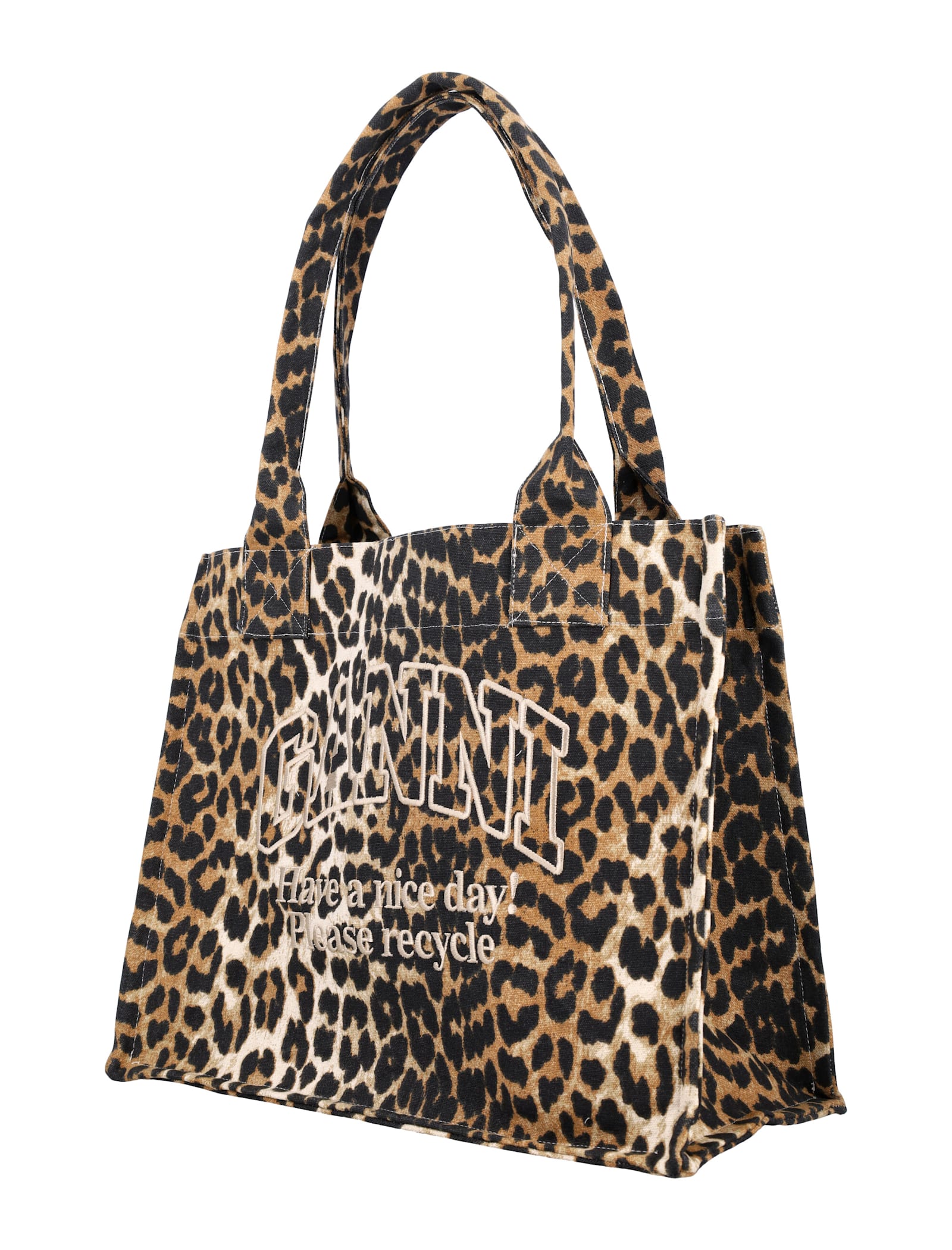 GANNI LEOPARD-PRINT CANVAS TOTE BAG