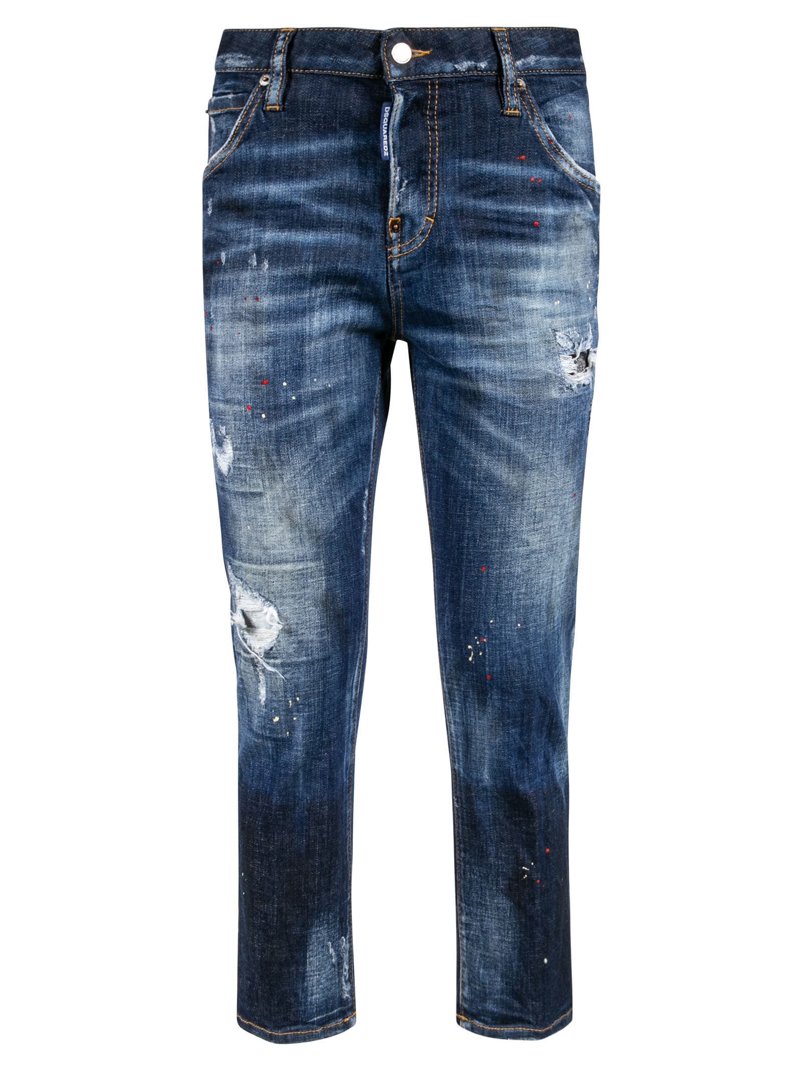 Dsquared2 Destroyed Effect Cropped Jeans In Blue