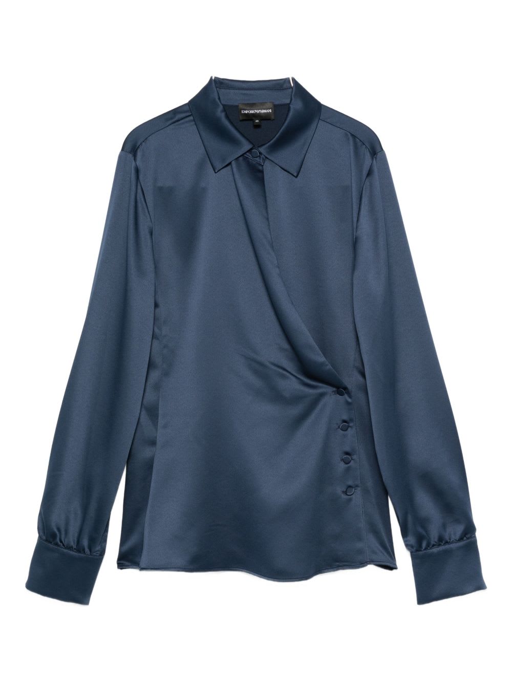Emporio Armani Wrap Front Collared Shirt With Buttoned Cuffs In Blue