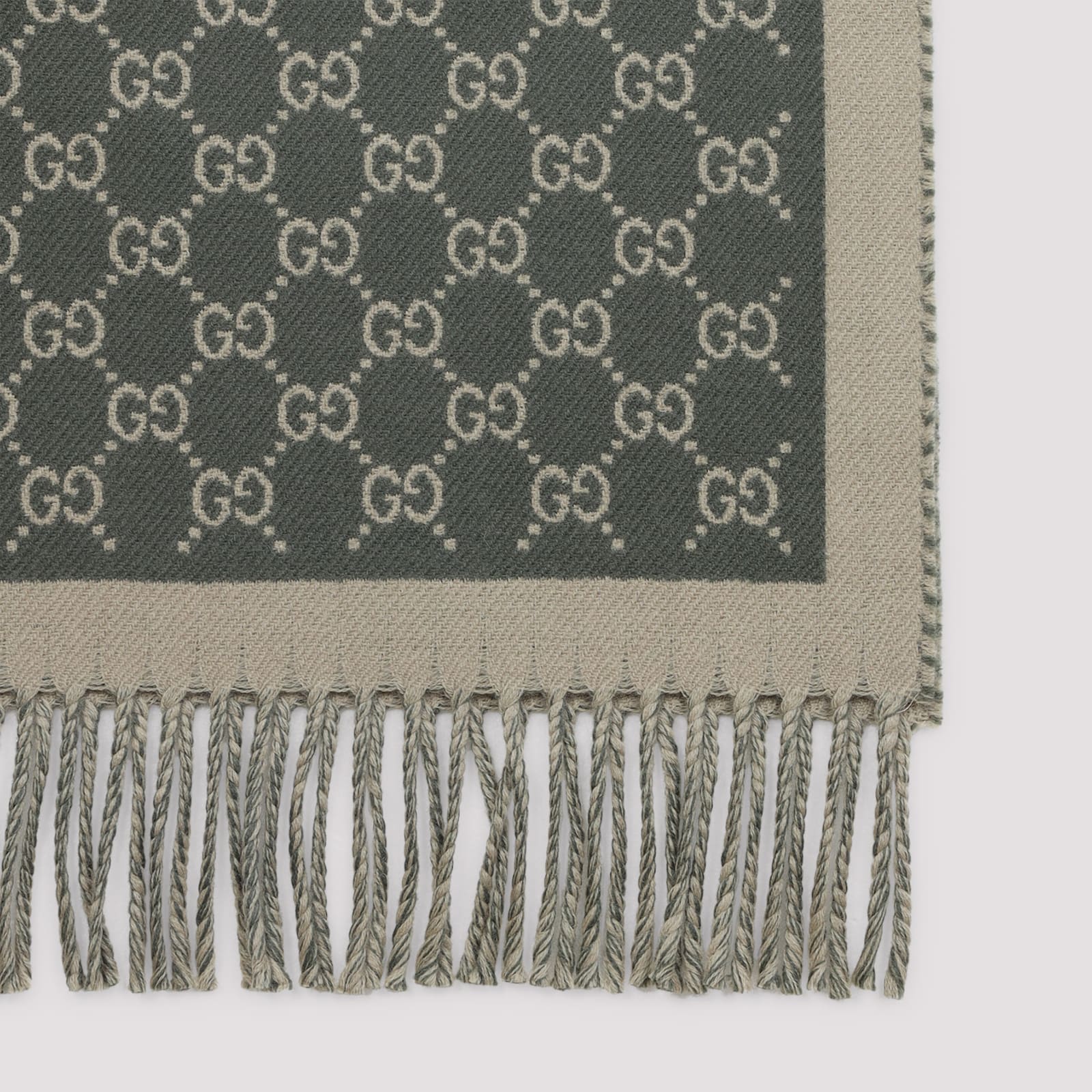 Gucci Moon Jacquard Wool Reversible Scarf In Green