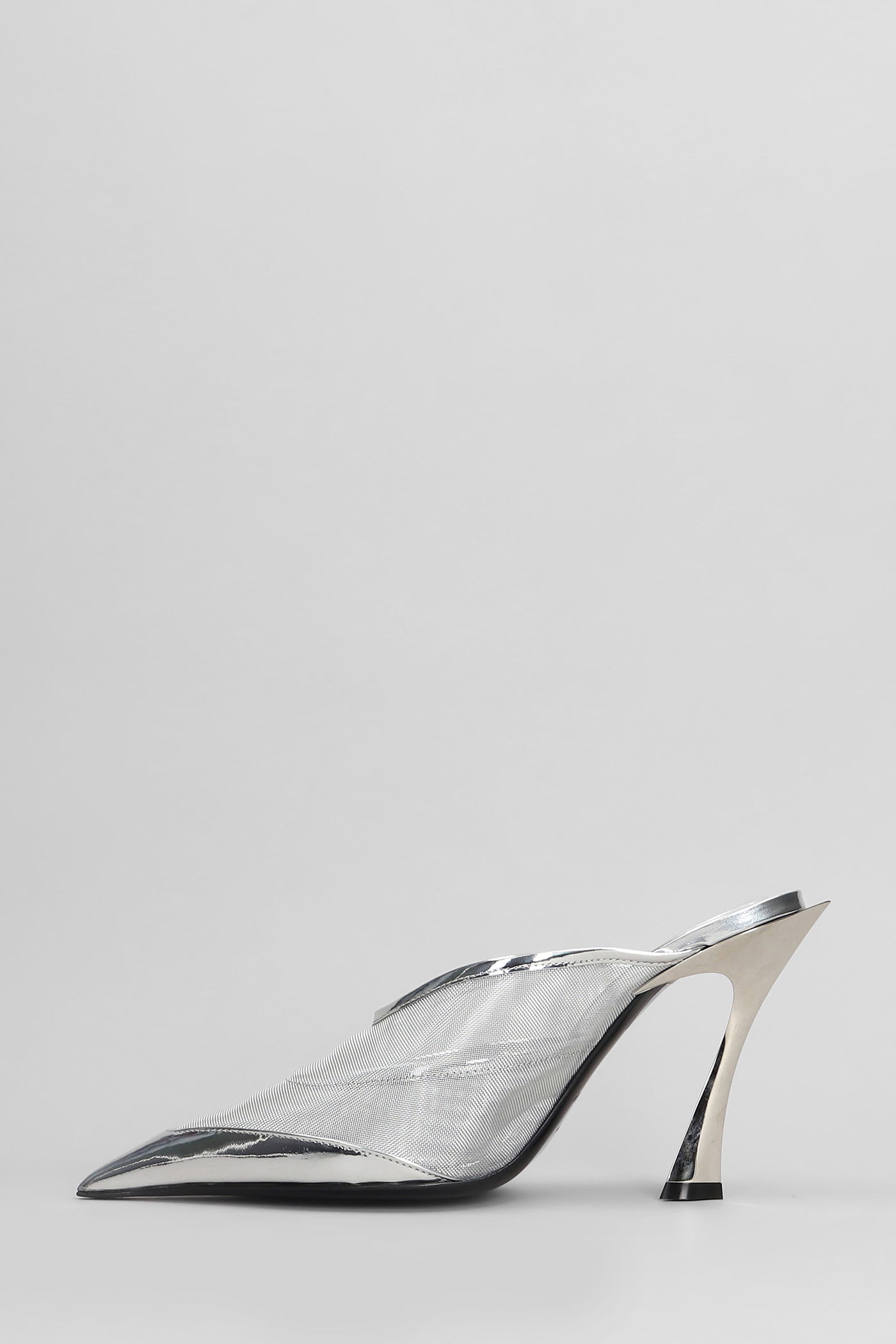 Mugler Slipper-mule In Silver Polyamide In White