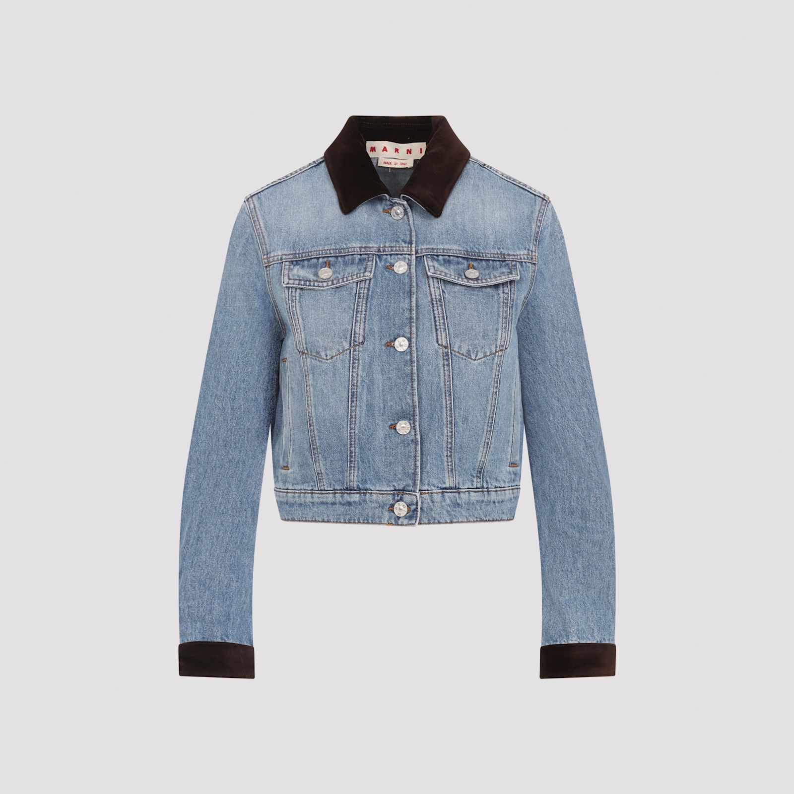 Marni Washed Bull Denim Trucker Cropped Jacket In Blue