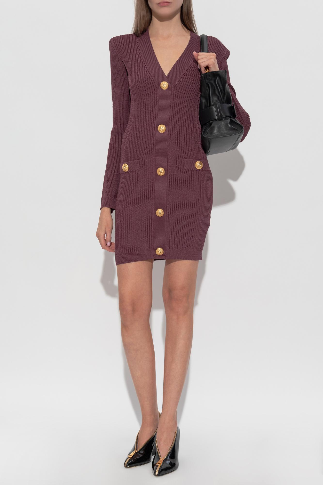 Balmain Dress With Decorative Buttons In Red