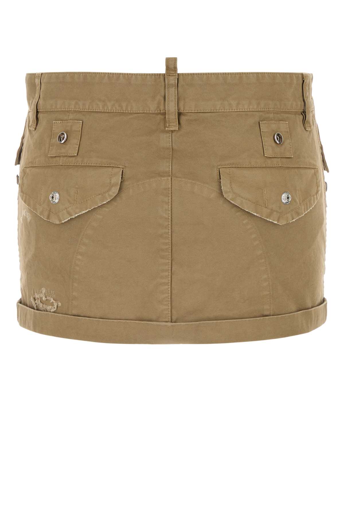 Dsquared2 Beige Short Skirt With Distressed Effect In Kaki