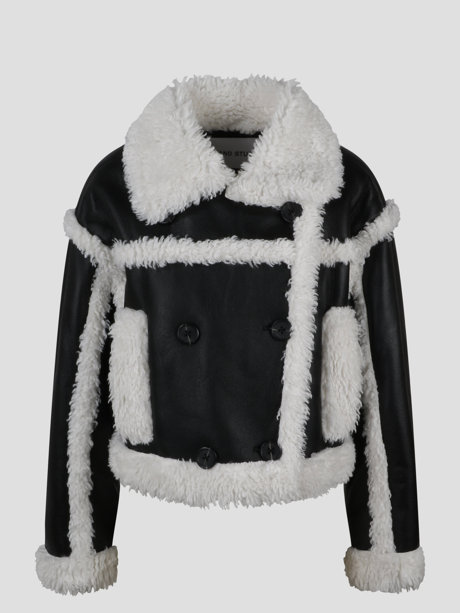 Stand Studio Double Breasted Faux Shearling Kristy Jacket In Black