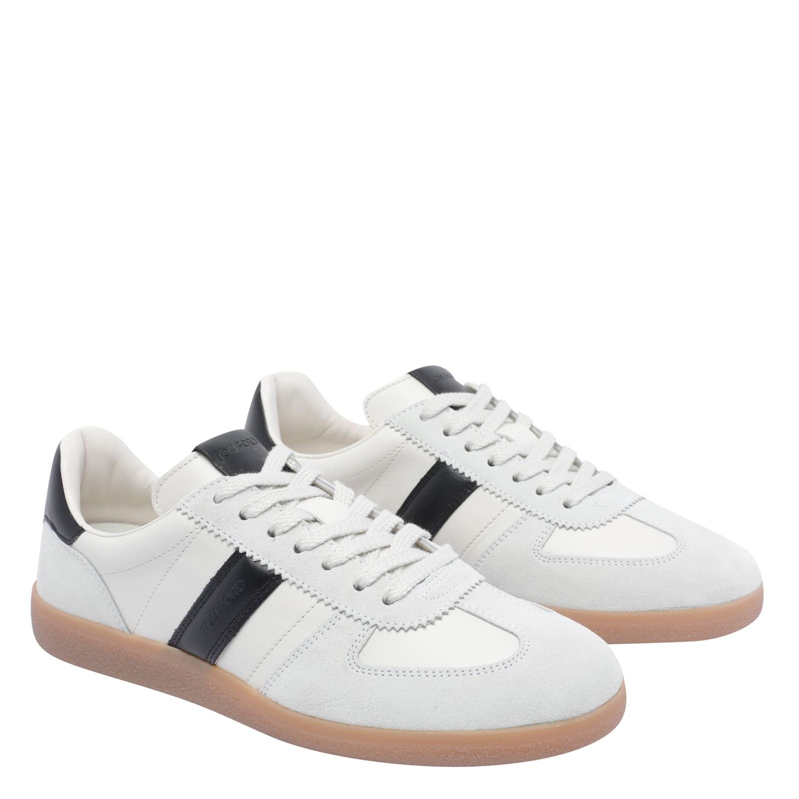 Tom Ford Striped Suede Sneakers In White